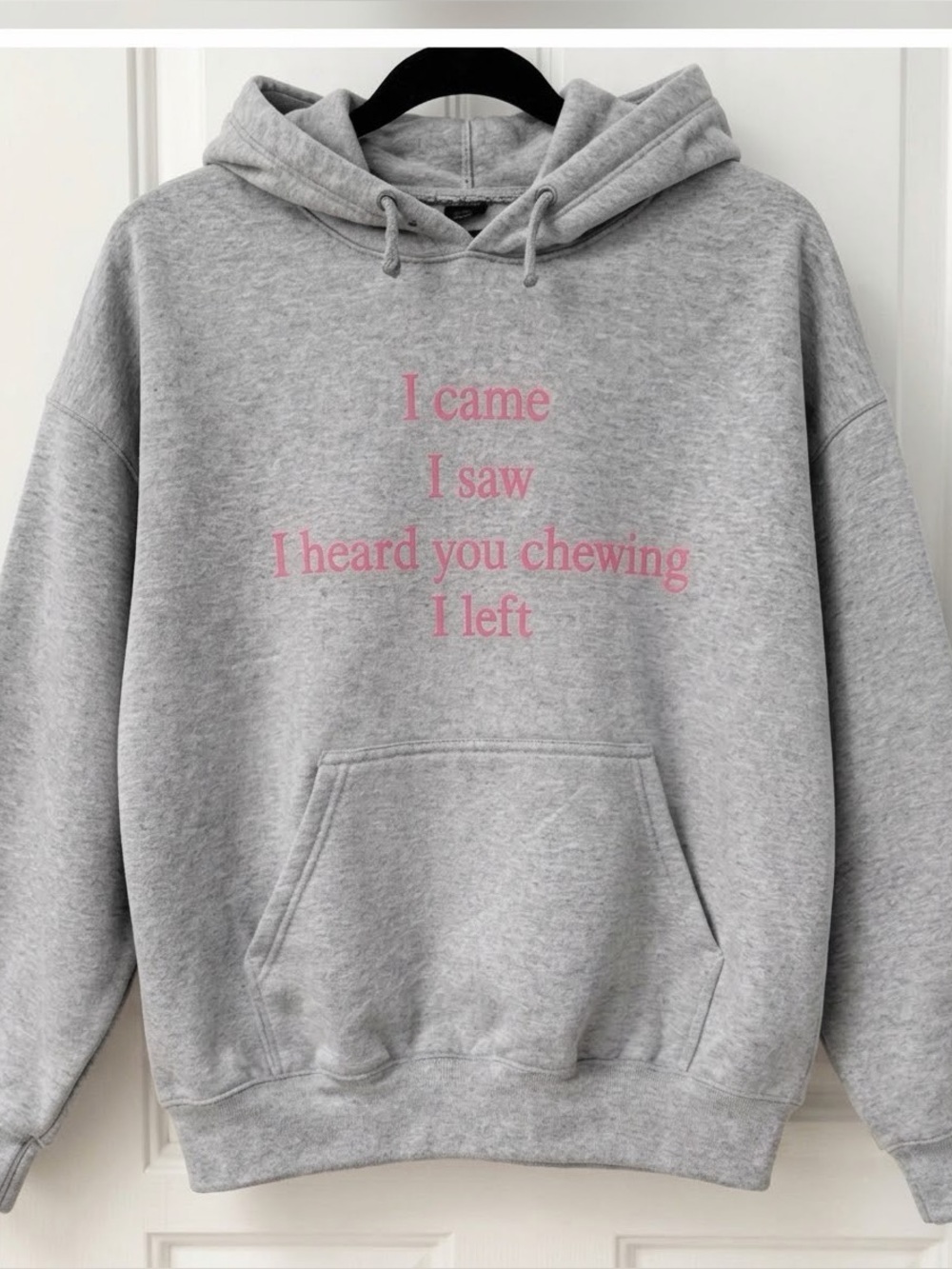 Gildan Gray Hoodie with Pink Text Graphic